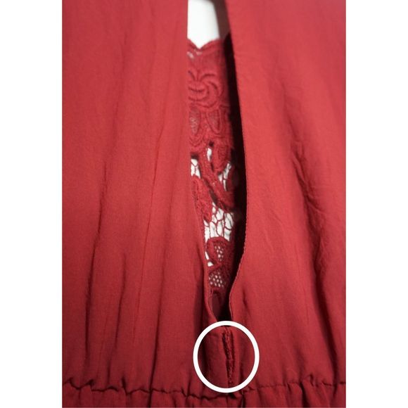 Dress The Population Red Flowy Long Maxi Dress Short Sleeve Lace Sz XS Women's - Picture 6 of 6